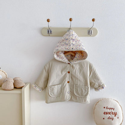 Kids Winter Jacket for Boy 1-6Y Girls Children's Coats Reversible Hooded Jacket Thickened Fleece Lined 2 Way Wear Warm Outerwear