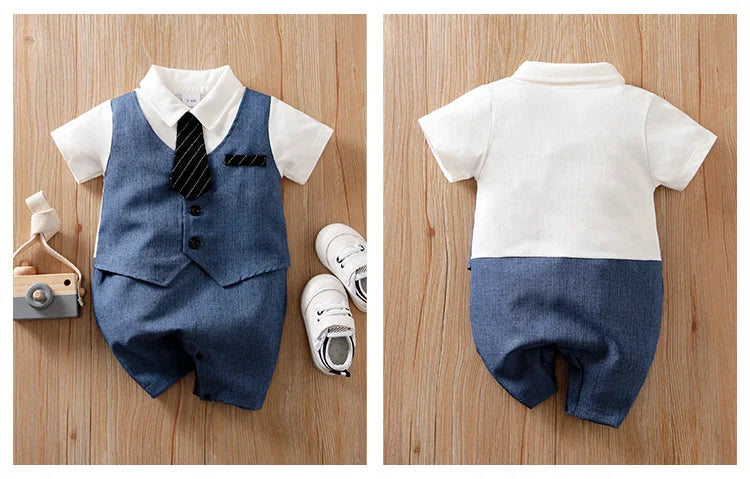 Summer Boys And Girls Gentleman Style Handsome Formal Dress Comfortable Short Sleeve Baby Bodysuit
