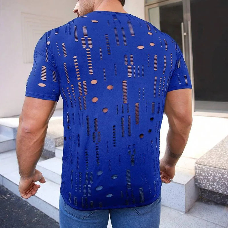 Summer Personality Fashion Breathable Men's Fitness Sportswear, Attractive Sexy Perspective Men Short-sleeved T-shirt Men Shirts