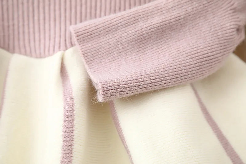 Girls' Sweater Skirt Sweaters Long Dress2025Autumn and Winter New Bow Sweet Princess Dress
