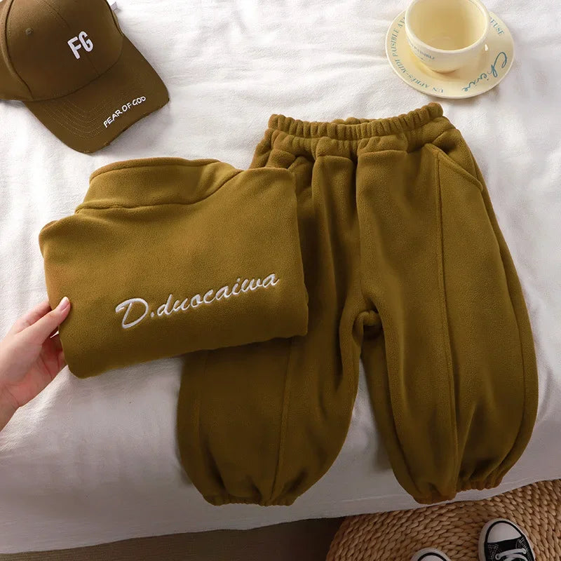 Baby Girls Boys Clothes Set Kids Coat+Pant 2pcs Outfit Toddler Fleece Costume 2024 Autumn Winter Children's Clothing Casual