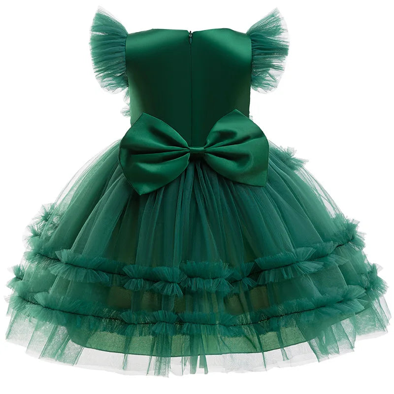 Girl Party Dress Wedding Prom  Children Christmas Princess Dress Green Ball Gown Children Birthday Party Dress 1 2 3 4 5 6 years