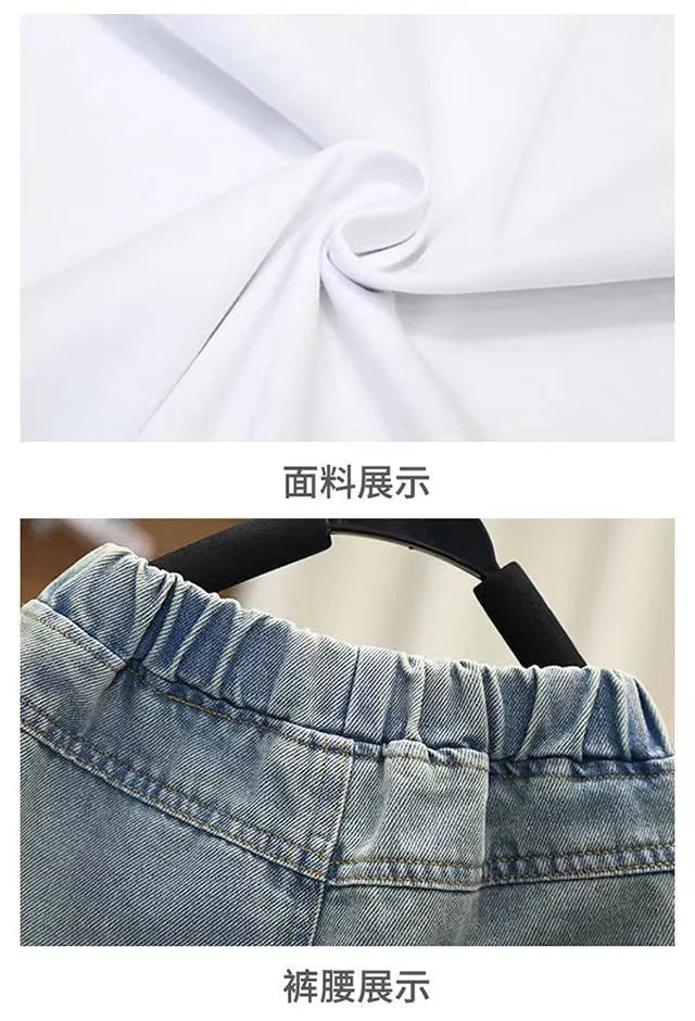 Boys Summer Clothing Set 2024 New Handsome Children's Short Sleeved Clothes Trendy Baby T-shirt Jeans Thin Two-piece Set