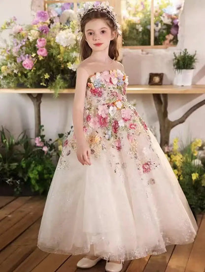 Customized Floral Evening Party Baby Girls Dress for Princess Luxury Handmade Pageant Flower Girl Birthday Style Beads Gowns