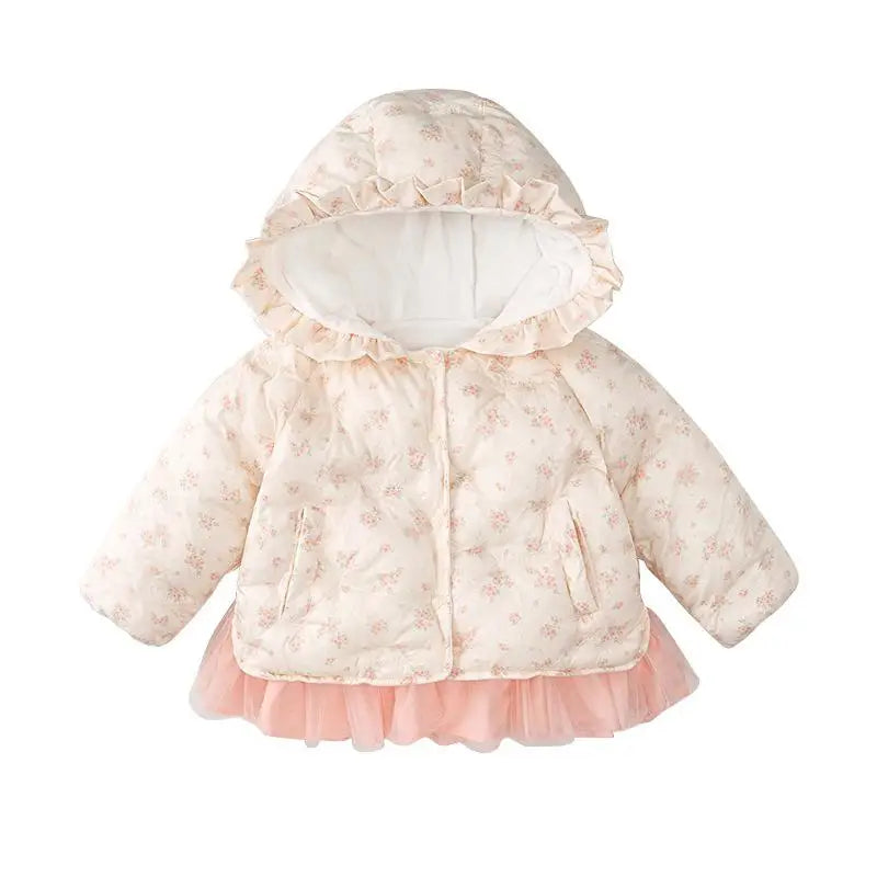Girls Winter Jacket Clothes Hoodied Outerwear Coats for Baby Children Princess Floral Hooded Clothing Infant Outfits 1-4 Year