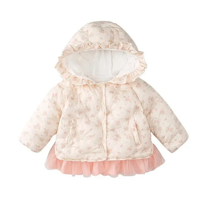 Girls Winter Jacket Clothes Hoodied Outerwear Coats for Baby Children Princess Floral Hooded Clothing Infant Outfits 1-4 Year