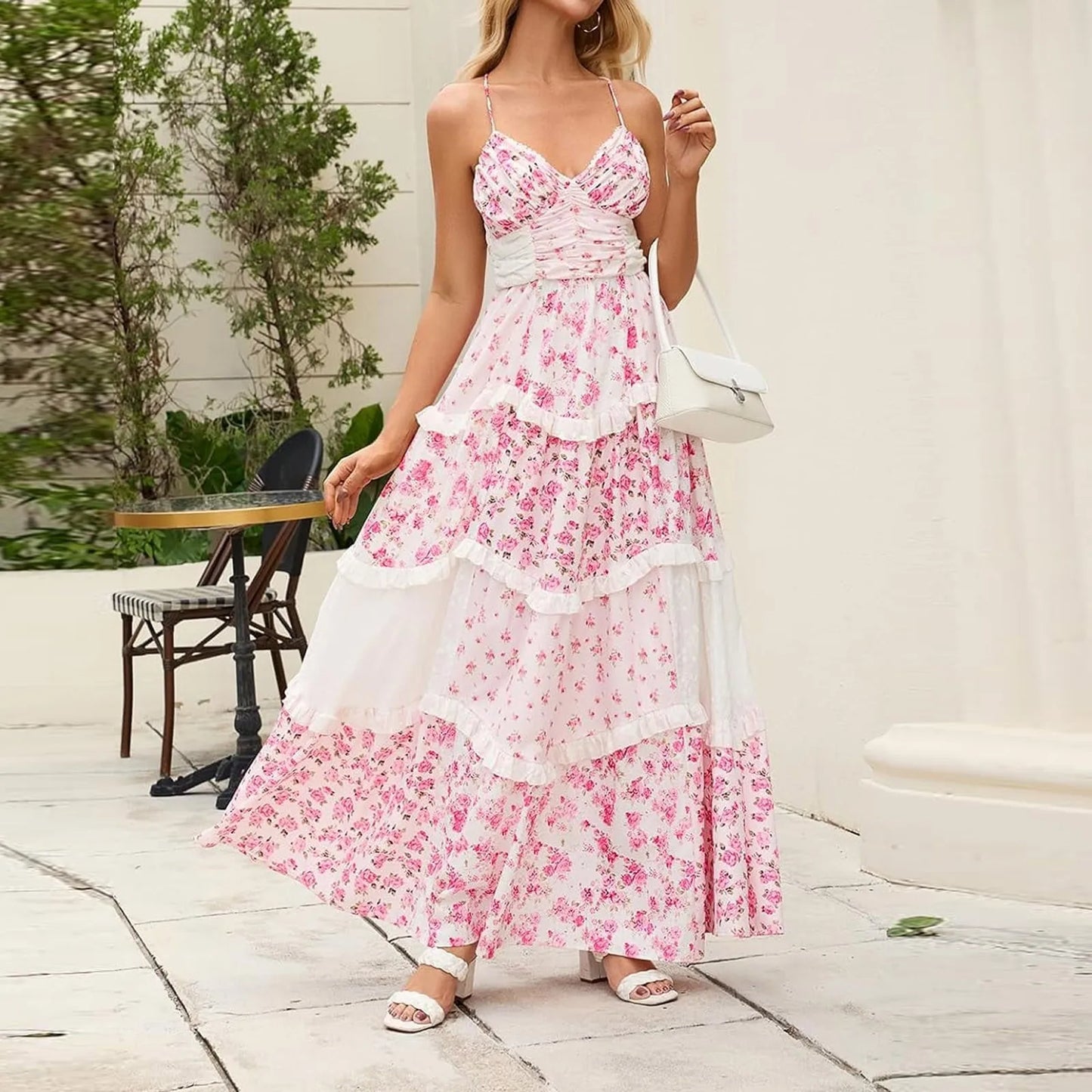 Women'S Spring/Summer Casual V-Neck Floral Printed Beach Midi Dresses Vestido Mujer Summer Dress Robe Femmes Dress Women