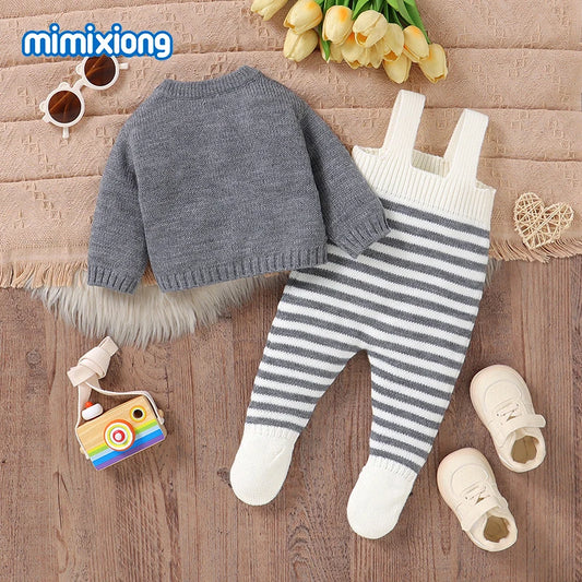 Winter Baby Clothes Set Autumn Casual Long Sleeve Knitted Infant Boys Girls Sweaters Cardigans+Rompers Outfits 2pcs Toddler Wear