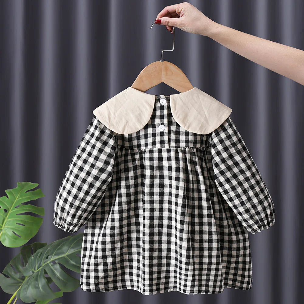 Girl's Sweet  Princess Dress Children Spring Autumn Baby Infants Bow Plaided Patchwork Party Dresses Vestidos Kids