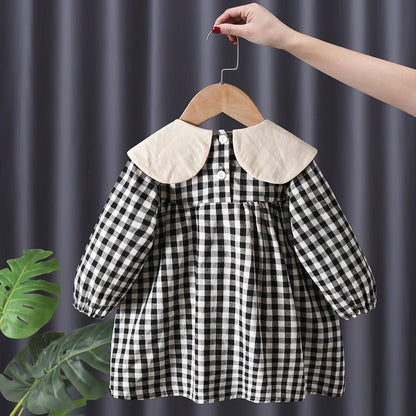 Girl's Sweet  Princess Dress Children Spring Autumn Baby Infants Bow Plaided Patchwork Party Dresses Vestidos Kids