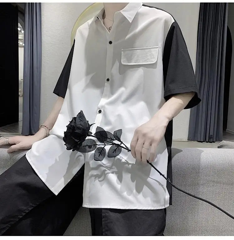 Summer Men Loose Short Sleeve Shirt Trendy High Street Stylish Top