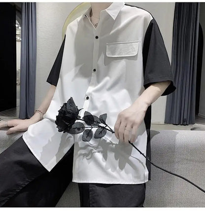 Summer Men Loose Short Sleeve Shirt Trendy High Street Stylish Top