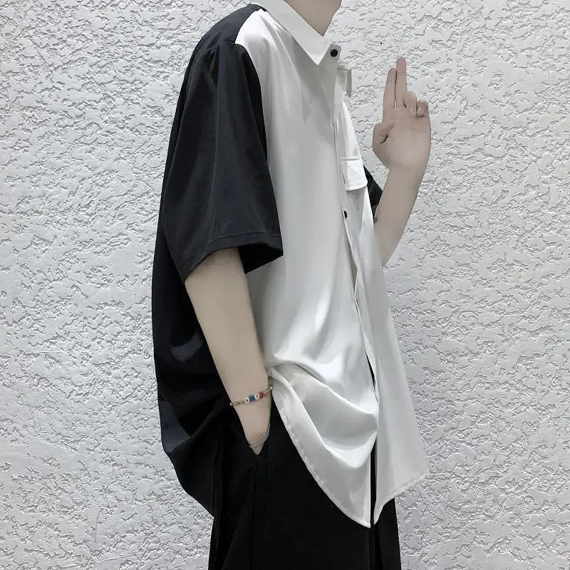 Summer Men Loose Short Sleeve Shirt Trendy High Street Stylish Top