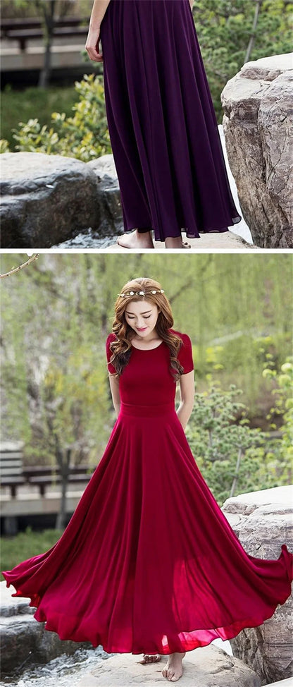 Summer Dress Women 2025 New Bohemian Beach Long Chiffon Dress Elegant Ladies Short Sleeve 5XL Sundress Women's Clothing Vestidos