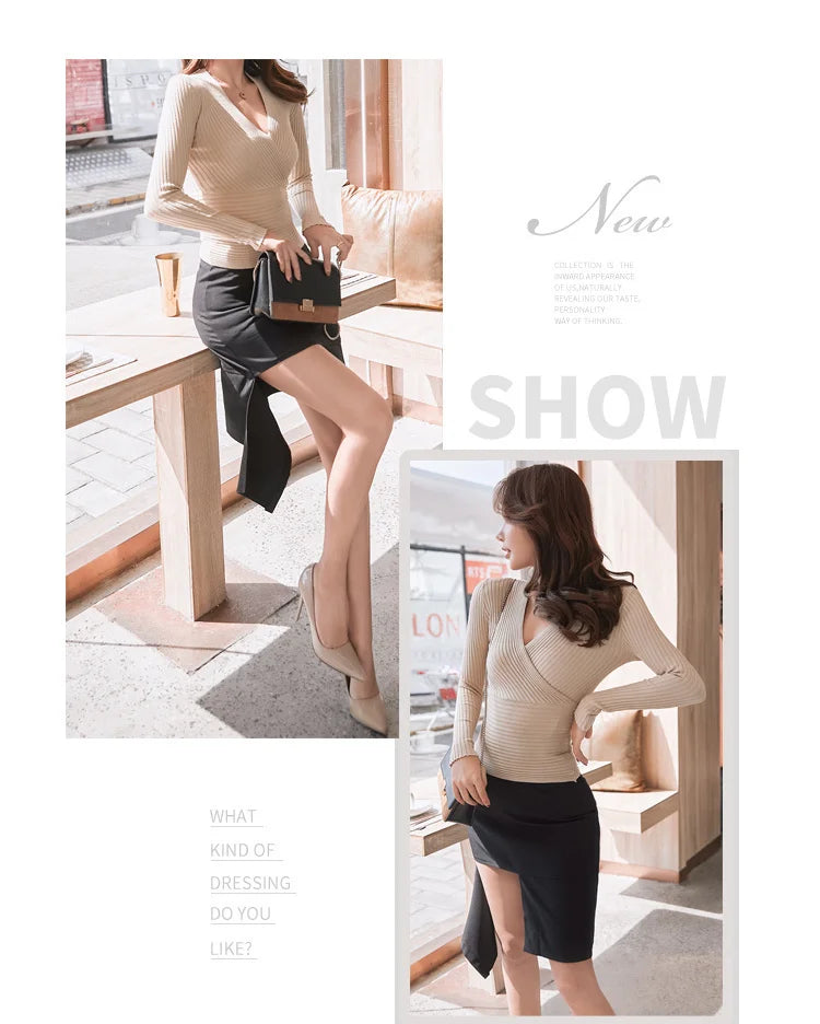 Short Basic Sweaters Women 2025 Sexy Deep V Neck Sweater Women's Pullover Slim Bottoming Sweaters Female Elastic Cotton Tops