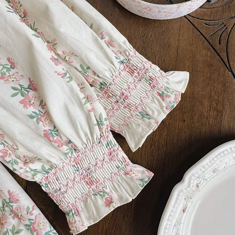 Girls Dress 2025 Autumn New French Floral Doll Collar Style Handmade Embracing Long Sleeve Childrens Princess Skirt