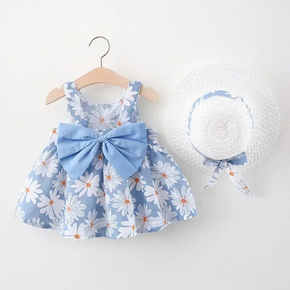 (Girls 0-3 Years Old) Summer New Girls Dress Floral Print Little Fresh Everyday Sweet Princess Dress with Bow