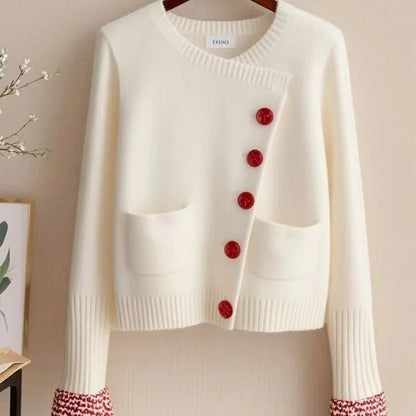 Korean Fashion High Quality White Short Knitted Cardigan Sweater Winter 2025 Street Casual Office Sweater Women Jacket Y2k Tops
