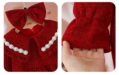 Girls Dress Autumn and Winter New Childrens Princess Baby Winter Velvet Dress Kids Clothes  baby girl dress without bow