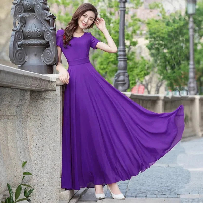 Summer Dress Women 2025 New Bohemian Beach Long Chiffon Dress Elegant Ladies Short Sleeve 5XL Sundress Women's Clothing Vestidos