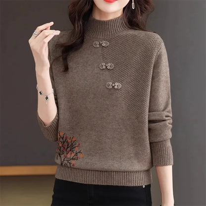Autumn Winter Women Sweater Korean Fashion Warm Bottoming Shirts Half High Collar Basic Knitwear Solid Long Sleeve Pullovers