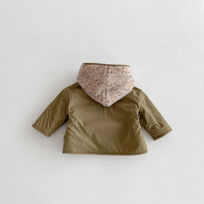 Kids Winter Jacket for Boy 1-6Y Girls Children's Coats Reversible Hooded Jacket Thickened Fleece Lined 2 Way Wear Warm Outerwear