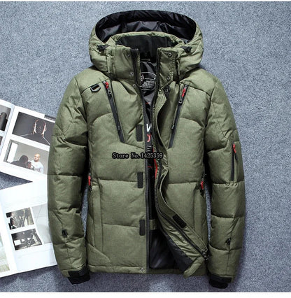 -20 Degree Winter Down Coat Men White Duck Down Parkas Jacket Mens Thick Warm Snow Parka Jacket Overcoat Windbreaker Warm Parkas