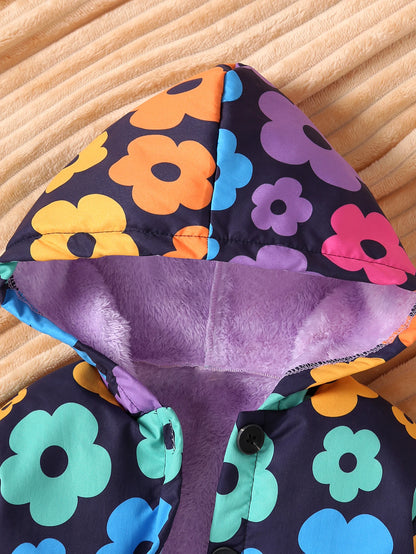 Winter New Girls' Coat With Plush Print Hooded Coat Suitable For Keeping Children Warm Medium To Long And Versatile