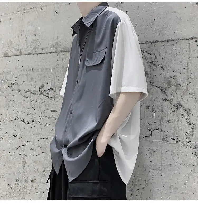 Summer Men Loose Short Sleeve Shirt Trendy High Street Stylish Top
