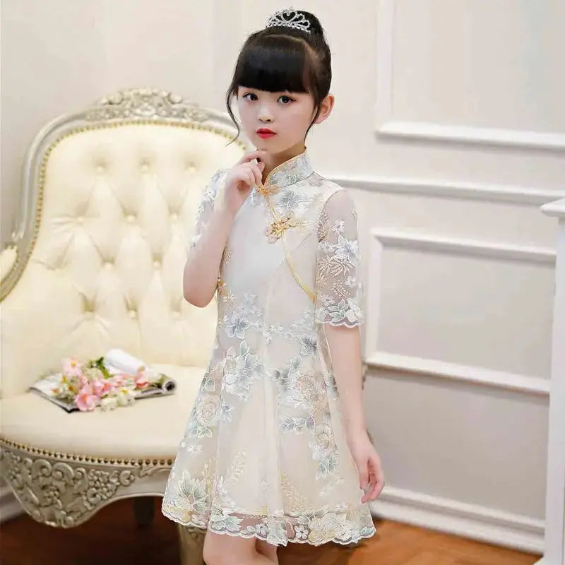 Girls Dress Summer Clothes Hanfu New Fashion Children's Vintage Net Yarn Dress Kids Girls Dresses for School Wedding of 12 Years
