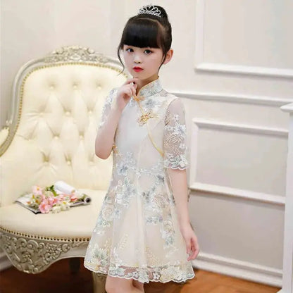 Girls Dress Summer Clothes Hanfu New Fashion Children's Vintage Net Yarn Dress Kids Girls Dresses for School Wedding of 12 Years