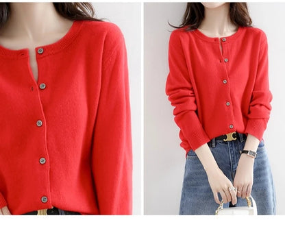 Women Autumn Winter Single-Breasted O-Collar Cardigan Vintage Long Sleeve Knitting Sweaters Casual Loose Versatile Streetwear