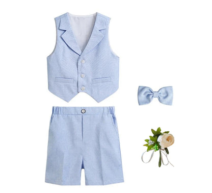 Boys Dressy Shorts Set Summer Elegant Vest Outfits for Kids School Performance Formal Wear Flower Boy Wedding Blazers Tuxedo