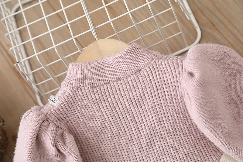 Girls' Sweater Skirt Sweaters Long Dress2025Autumn and Winter New Bow Sweet Princess Dress