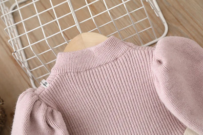 Girls' Sweater Skirt Sweaters Long Dress2025Autumn and Winter New Bow Sweet Princess Dress