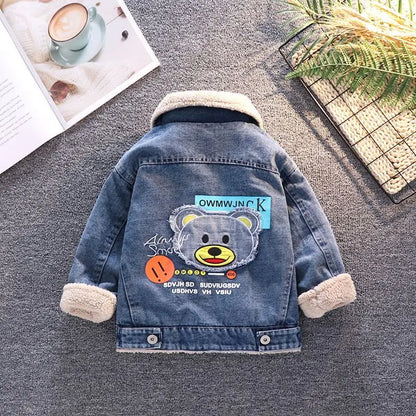 Boys Jacket Autumn and Winter New Children's Baby Plush Thickened Denim Coat  Children's Clothing Kids Winter Coats