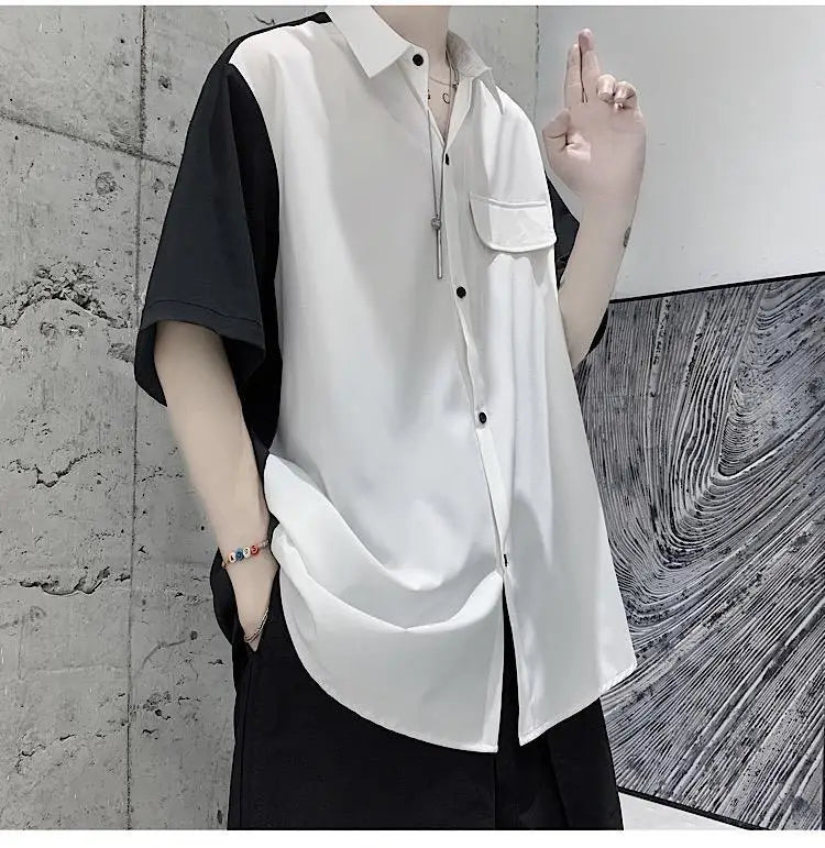 Summer Men Loose Short Sleeve Shirt Trendy High Street Stylish Top