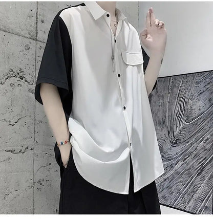 Summer Men Loose Short Sleeve Shirt Trendy High Street Stylish Top