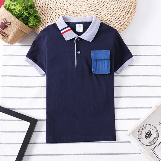 Boys Summer T-Shirt Short Sleeve Kids Polo Shirts for Boys Children Patchwork Tees Baby Tops girls Clothes for 3-7year Shirt Top