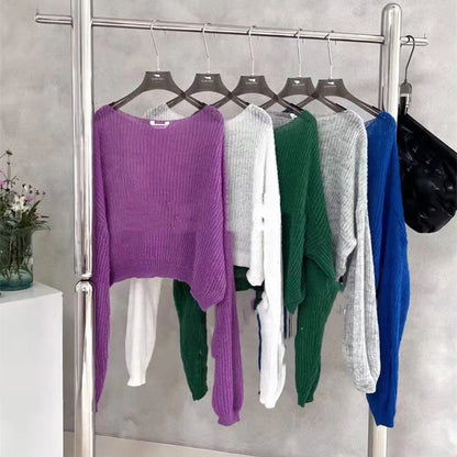 Summer simple hollow out lightweight and slightly transparent long sleeved knitted sweater Spring new women's pullover