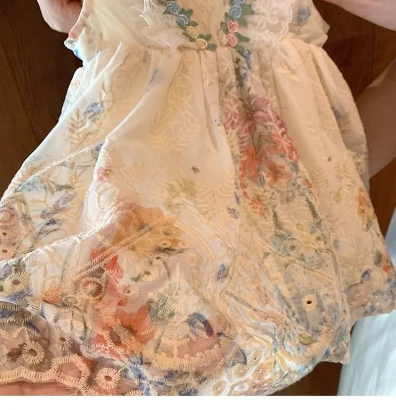 Girls' summer dress 2025 new style children's baby princess western-style French floral vest dress