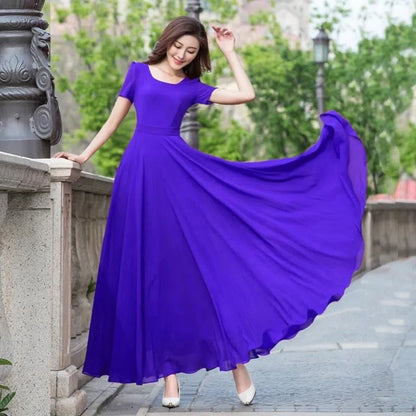 Summer Dress Women 2025 New Bohemian Beach Long Chiffon Dress Elegant Ladies Short Sleeve 5XL Sundress Women's Clothing Vestidos