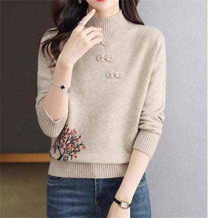Autumn Winter Women Sweater Korean Fashion Warm Bottoming Shirts Half High Collar Basic Knitwear Solid Long Sleeve Pullovers
