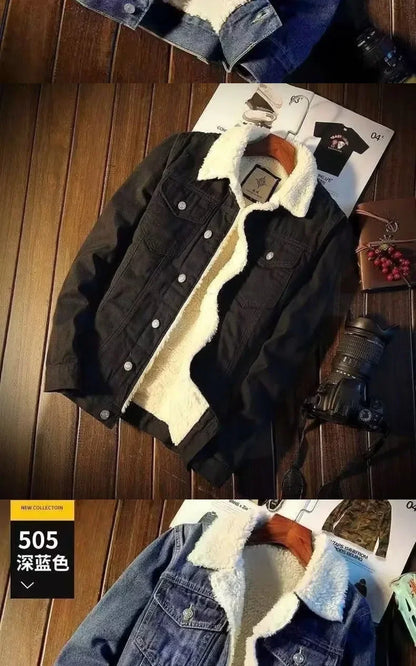 Men's Autumn Winter  Fashion Lamb Fleece Denim Jackets Trend Casual Comfort Thickened Warm High Quality Jeans Coats for Men