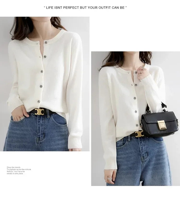 Women Autumn Winter Single-Breasted O-Collar Cardigan Vintage Long Sleeve Knitting Sweaters Casual Loose Versatile Streetwear