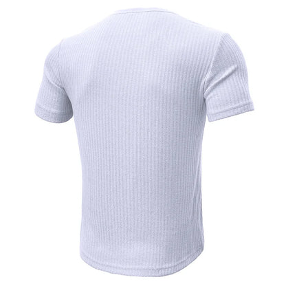 Summer Trend Men's Short Sleeve Casual T-Shirts Solid Henley Neck Button Up Pullover Tops Spring Turn Down Collar Basic Shirt