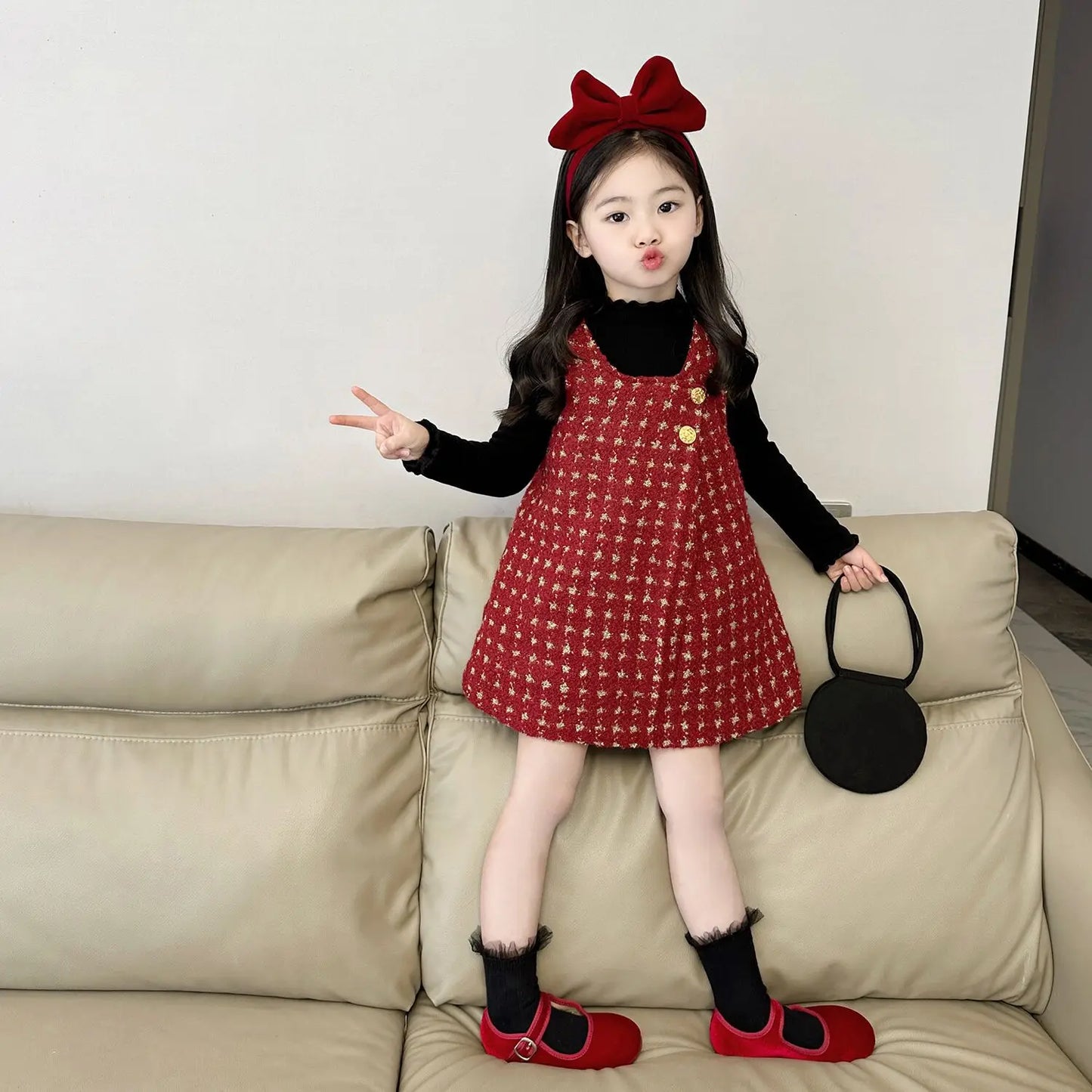 Girls Red Padded Vest Dress 2025 Winter Girls Christmas Princess New Year Dress Kids Princess Dress for Girls