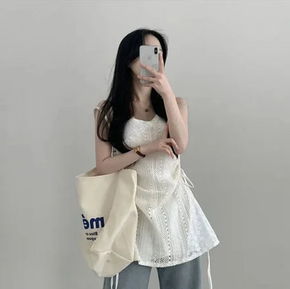 Summer Dress Women Chic French Lace Stitching Sling Shirt Stacked Gauze Knitted Dress Overskirt Inner Wear Base Short Dress