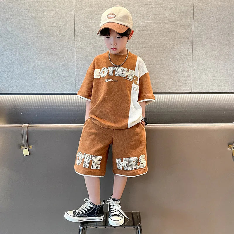 4 5 6 8 10 12 14 Years Summer Boys Clothing Sets New Fashion Letter Top + Shorts 2Pcs Kids Tracksuit Birthday Gifts Kids Clothes