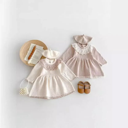 Dress for Baby Girls Soft Knitted Dress Autumn Winter Sweet Pink Princess Dress Girls Sweater Casual Baby Girl Clothing